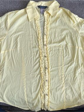 Mantles Light Yellow Ruffle-Trim Button Down Shirt